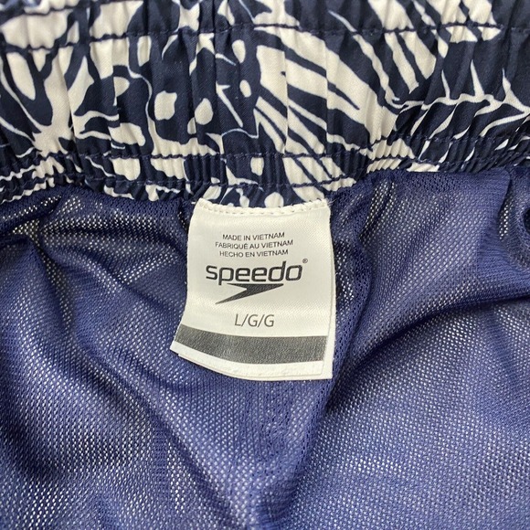 Speedo Board Shorts Mens Large Bondi Etched Floral Blue White Pockets Lined - Picture 10 of 13